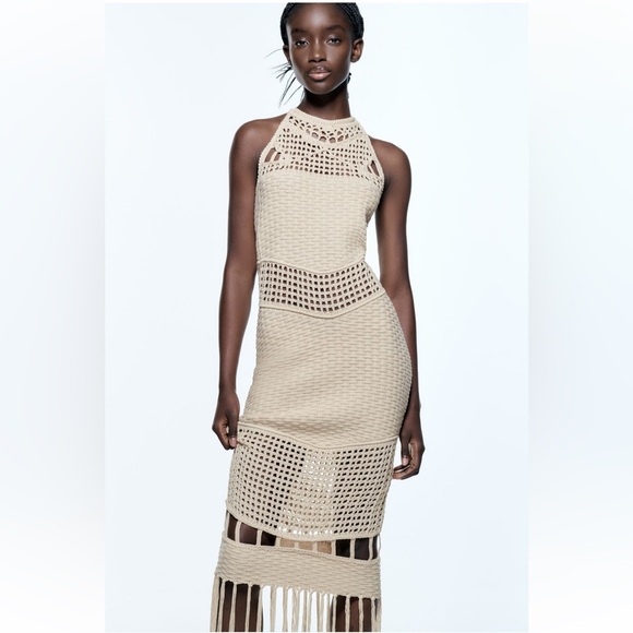 Zara Dresses & Skirts - NWOT. Zara Fringe Openwork Knit Dress Limited Edition
